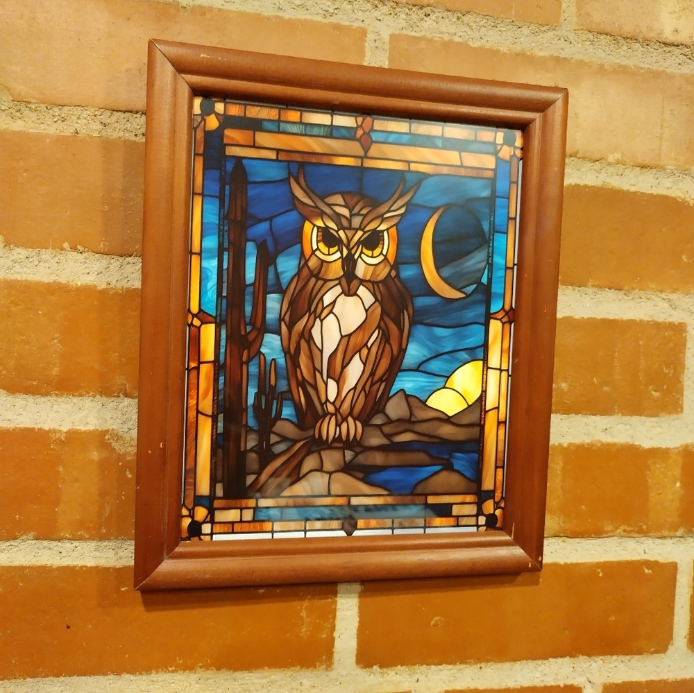 Owl Stained Glass Style Framed Art Print By Neon Nicho